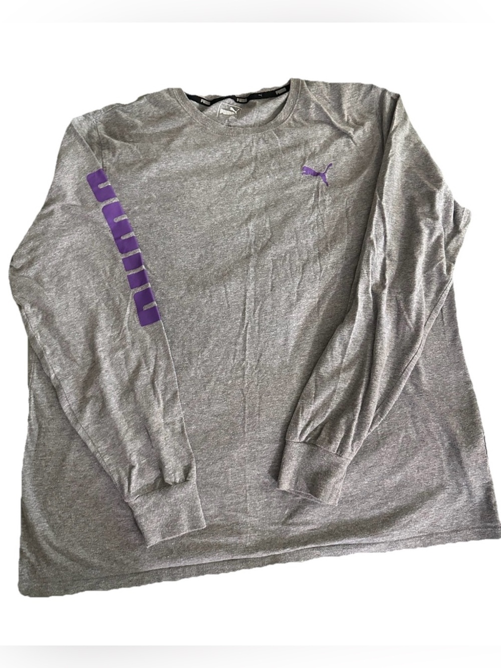 Puma Men's Long-Sleeve Crewneck Shirt - Gray with Purple Logo XXL